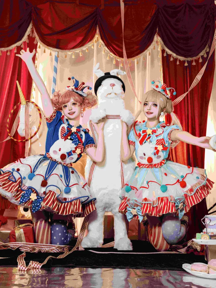 GreenOrange Pastel Clowncore Hat BlueRed / Dark