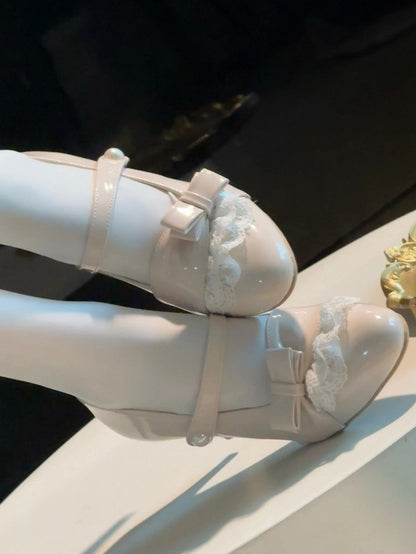 Fashion for Leather Bow Front Sweet Lolita Apricot PU High with Heels -