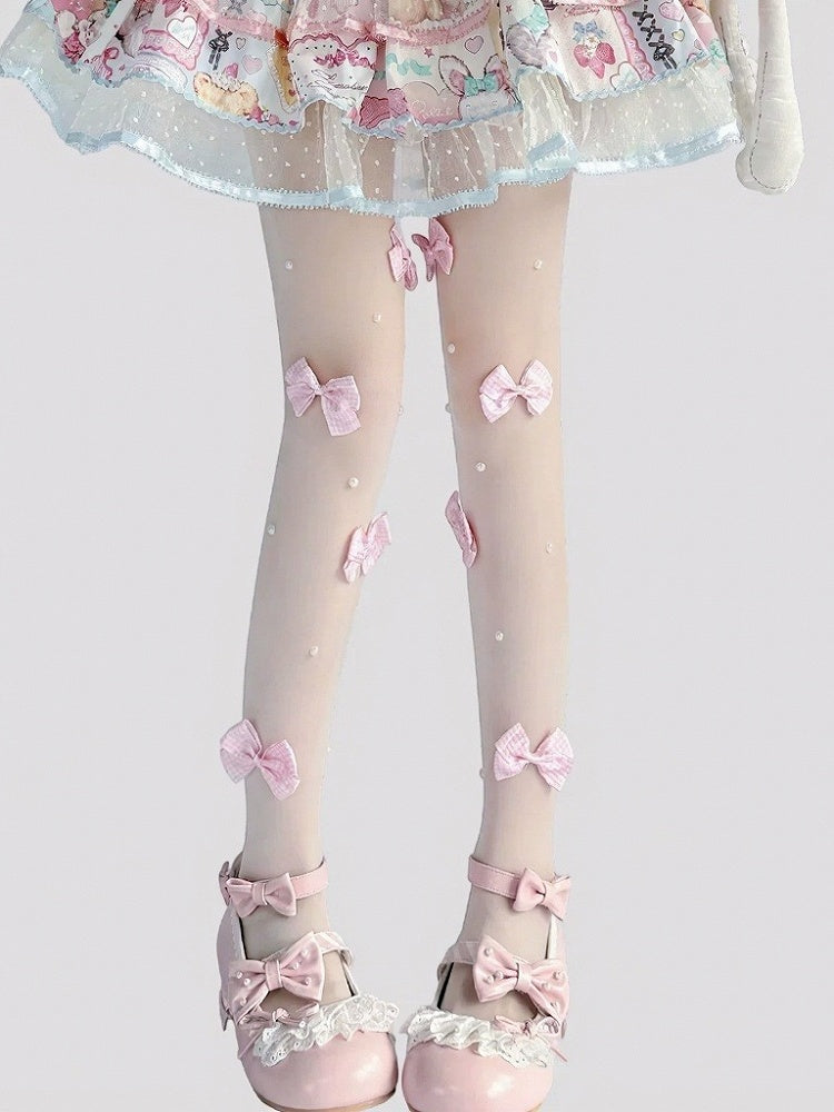 Sheer Pantyhose in Black or White Featuring 3D Bow Accents - Milkcat Studio