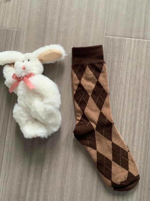 Retro 4 Pattern Diamond Cotton Socks Colors