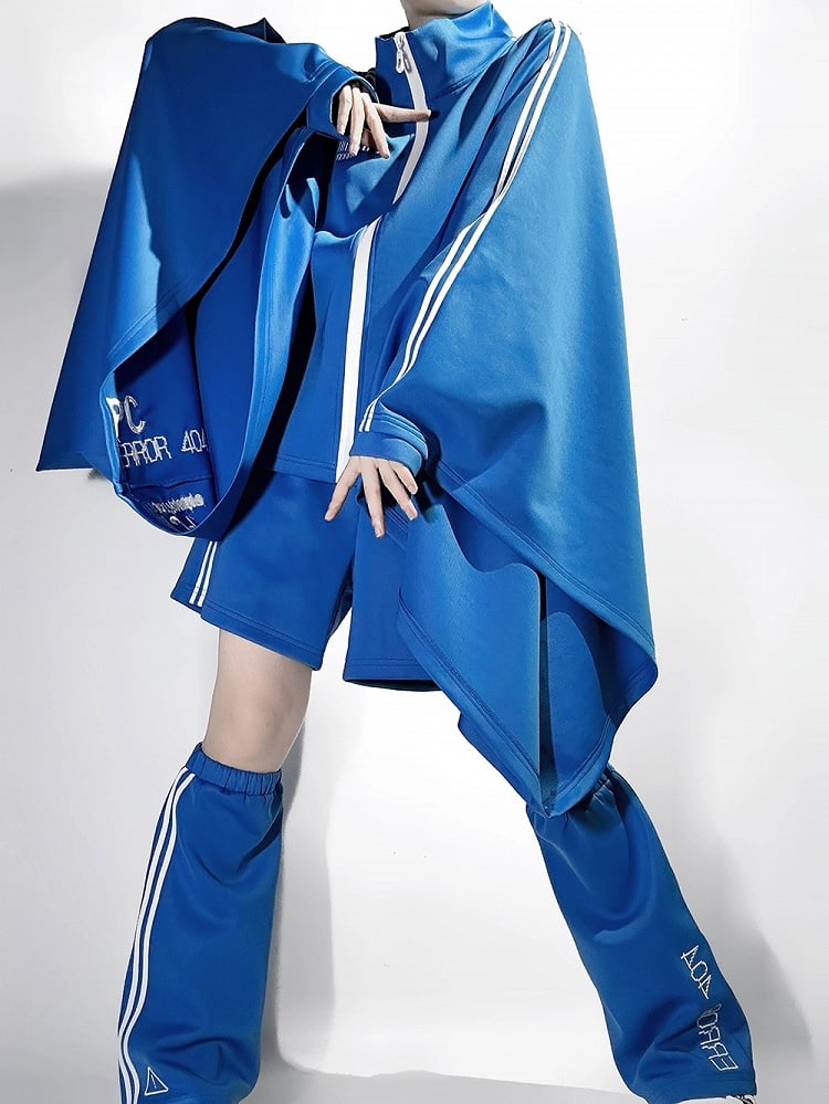 Lolita with Wide Ouji Sleeves Techwear Blue Sporty Jacket Cyberpunk