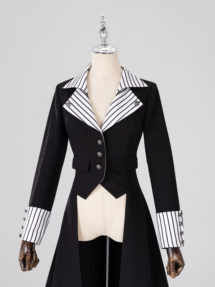 Striped Lapel Tailcoat with Clown Motif Black Accents - DevilInspired Exclusive Collection