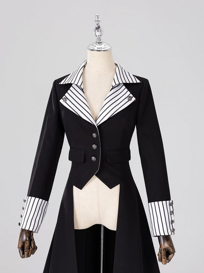 Striped Lapel Tailcoat with Clown Motif Black Accents - DevilInspired Exclusive Collection