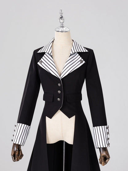 Clown-Inspired Black Tailcoat with White Striped Lapel Collar - DevilInspired Exclusive Collection