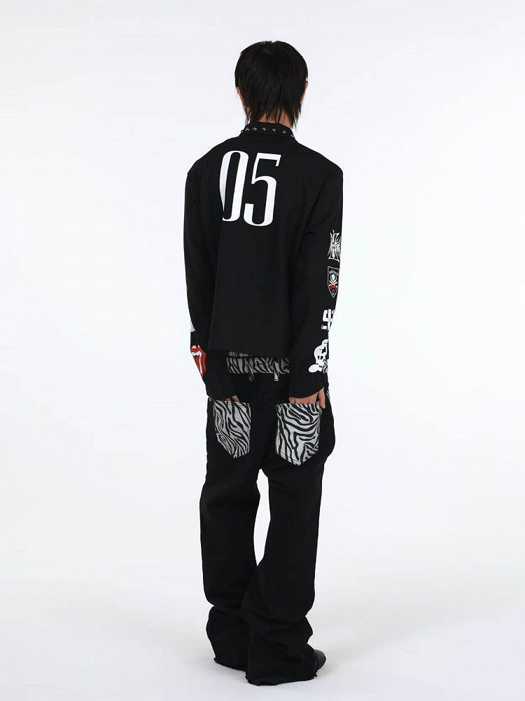 Zebra Print Black Curved Leg Denim with Dual Hem - DETW OnLine