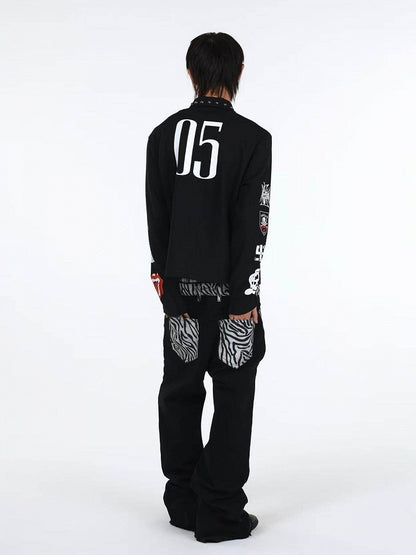 Zebra Print Black Curved Leg Denim with Dual Hem - DETW OnLine