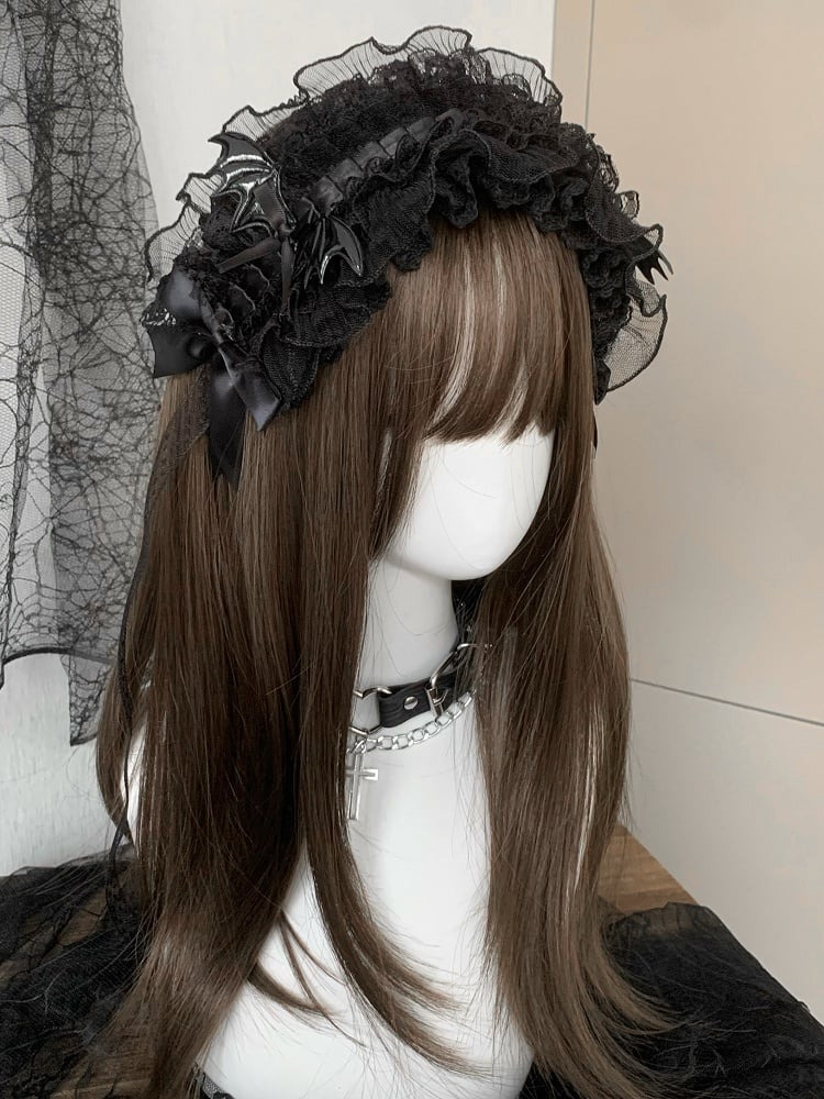 Decorated Bowknot Ruffled Details Black/White Hairband Wing