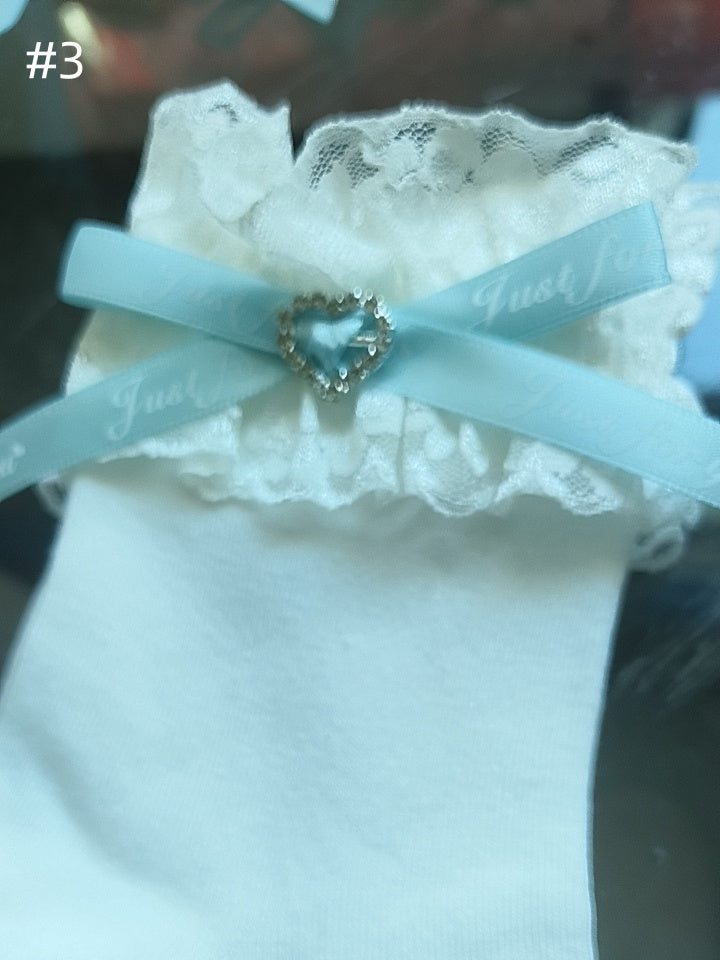 Chaussettes mollet Jirai Kei à nœud et bordure en dentelle, 4 options