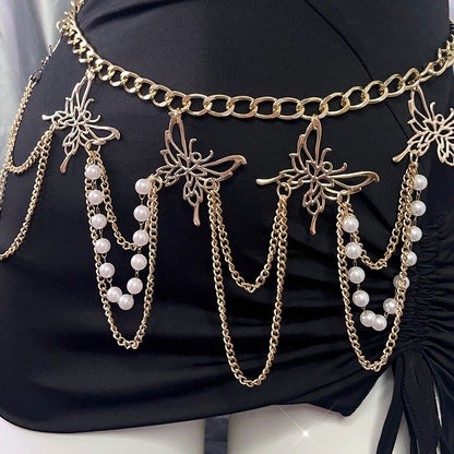 Butterfly Gold Beaded Decorated Chain Charm Waist