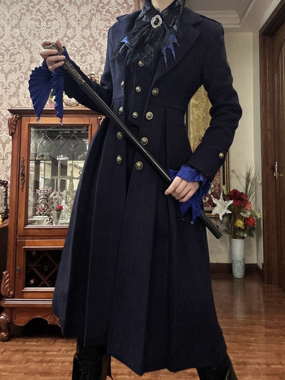 Dunkelblauer Ouji Fashion Lolita Gothic Prince Winter-Wollmantel