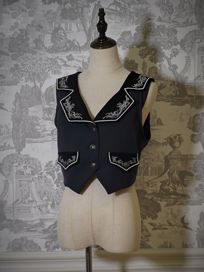 Vibes Waistcoat Delicate Black Ouji Embroidery Lolita Pirate