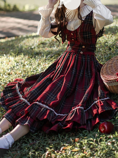 Schleife Overall Plaid Kleid Hohe Rote Taille Krawatte mit