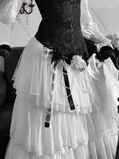 White and Chain Accessory Black Bead Bowknots Flowers