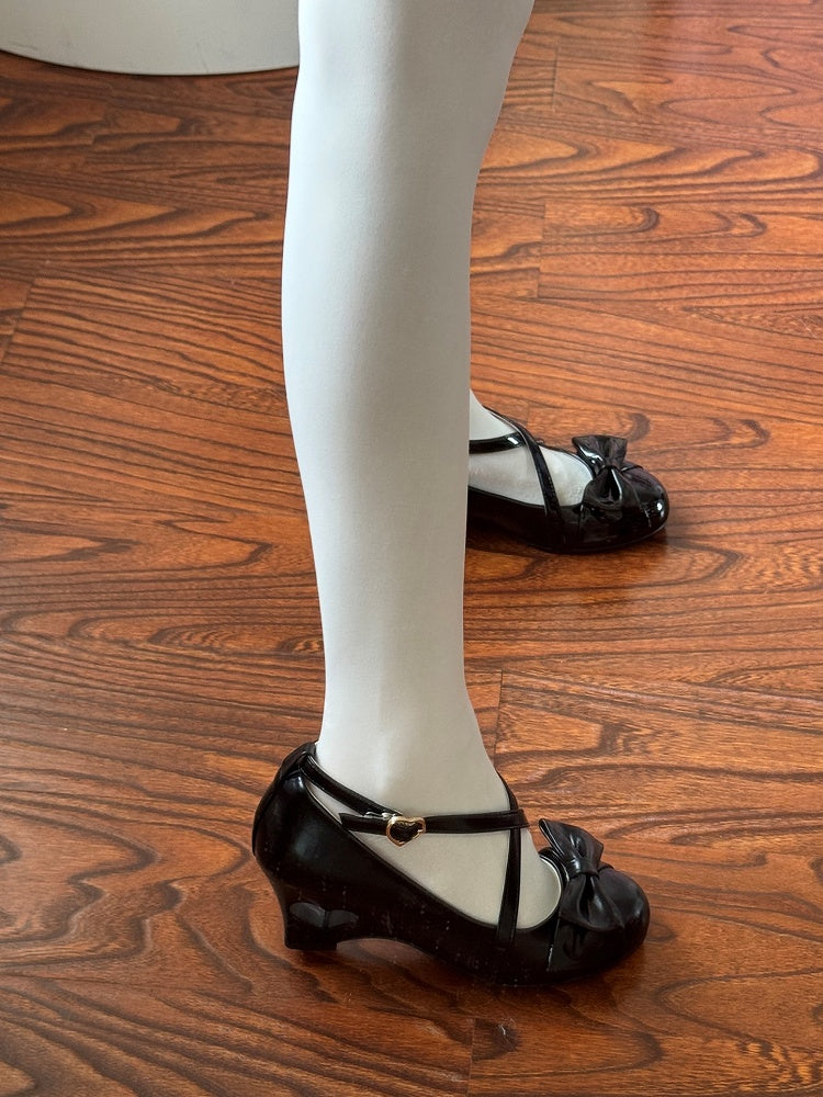 Heel Design with Matte Black Crossed Lolita Elegant 6cm Wedges