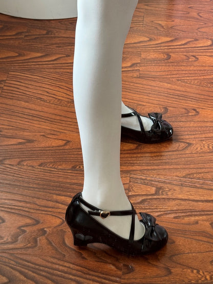 Heel Design with Matte Black Crossed Lolita Elegant 6cm Wedges