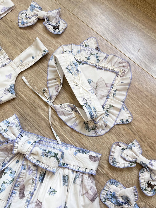 Floral Print Ears Cat Triangle and Kitty Scarf