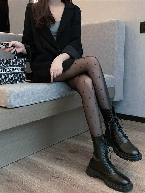 tights Sheer Pattern Heart-shaped Black