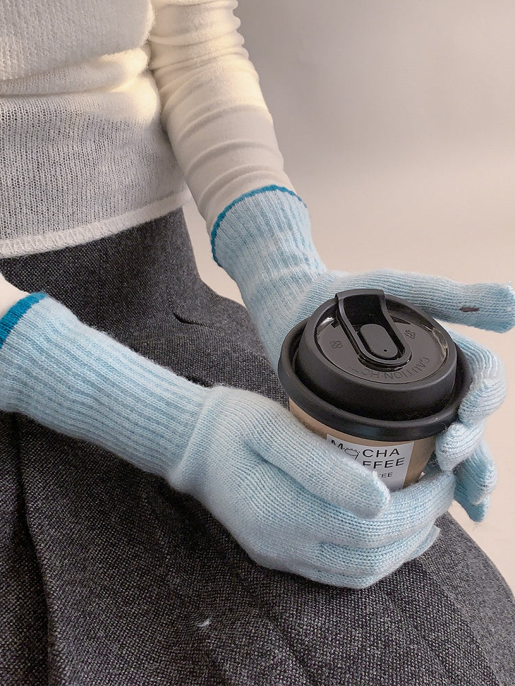 Knit (4 Long Gloves Ribbed Wool-Blend Colors)