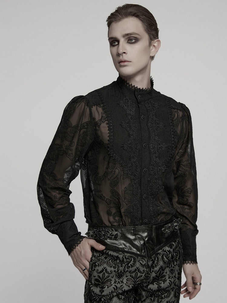 Men's Chiffon Black Shirt Romantic