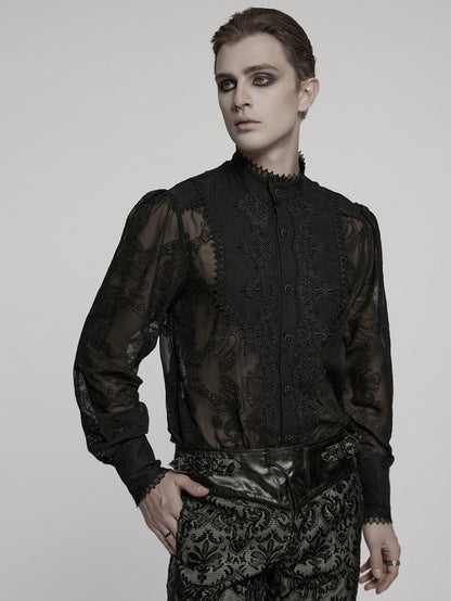 Men's Chiffon Black Shirt Romantic