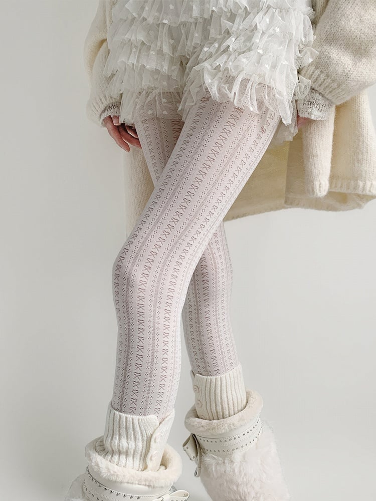 Knit Vintage White Jacquard Tights