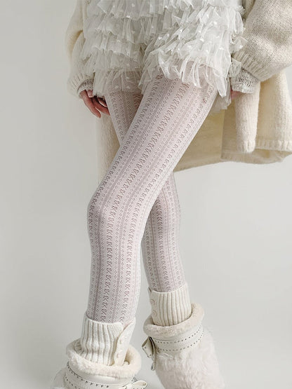 Knit Vintage White Jacquard Tights