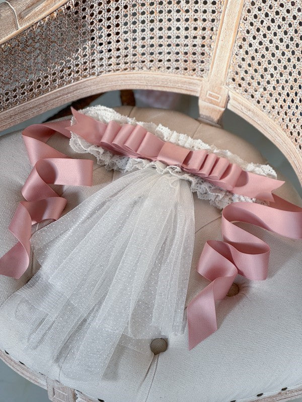 Layered Bow Lolita Hairband Veil Lace and Trimmed Pink