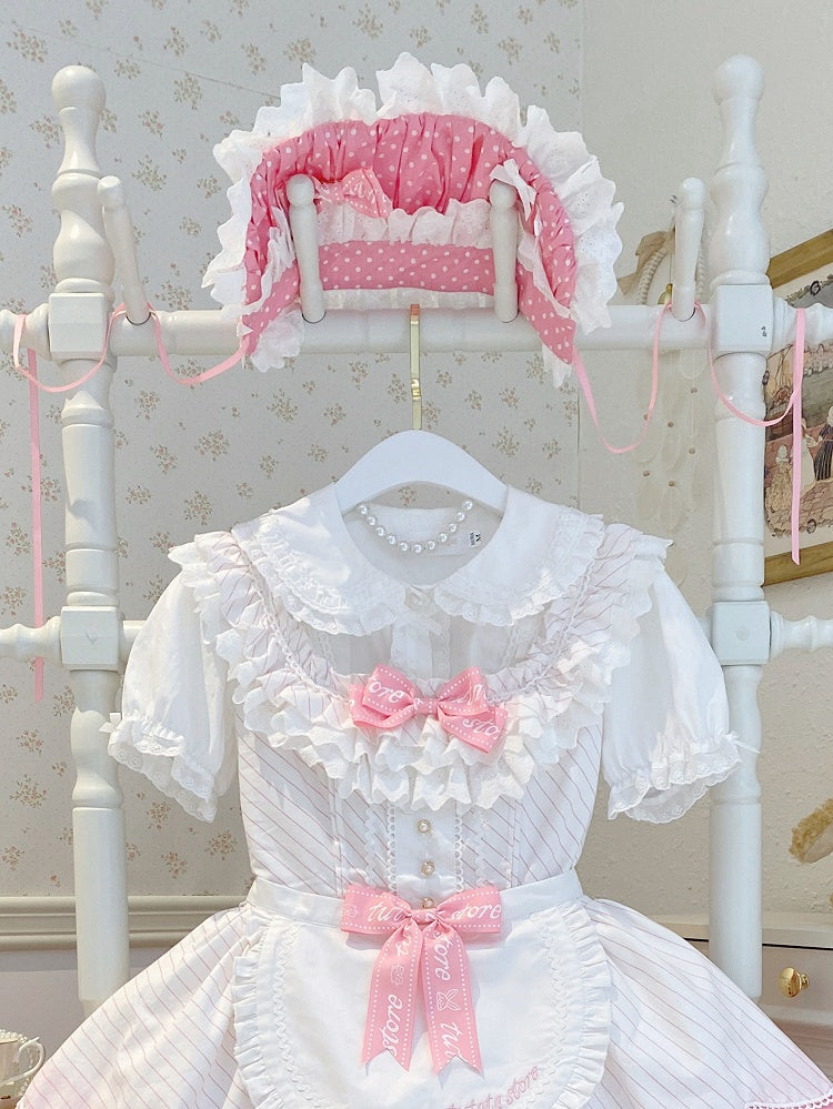 ピンクドットホワイト柄ボンネット/ポルカ