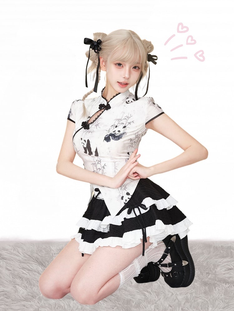 Black Tiered Accents with Bow White Skirt