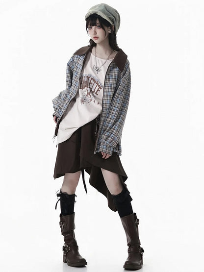 Jacket: Plaid Convertive Vintage Blue Fashion Millard Brown Caramel 2-Way