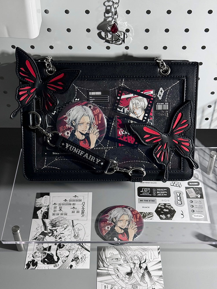 Ita Butterfly Schultertasche mit roten Details und Fassungsvermögen und Gold – Spiderweb Small