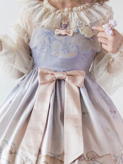 Purple and Print Cloud Dress Plush Sweet JSK with Sheep Lolita Hem