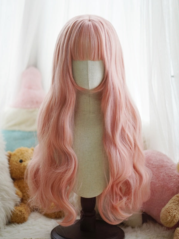 Orange Waist Length Wavy Wig With Full Bangs