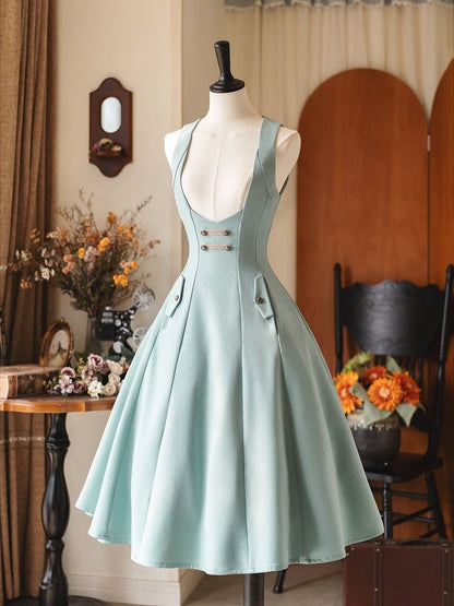 Under Blue Back Lacing Dress Mint Elegant with Bust Vintage