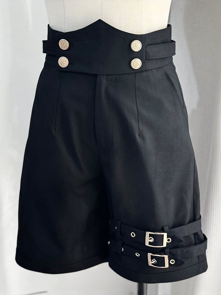 with Straight-leg Straps Lolita Ouji Shoulder Black Shorts
