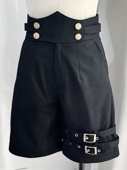 with Straight-leg Straps Lolita Ouji Shoulder Black Shorts