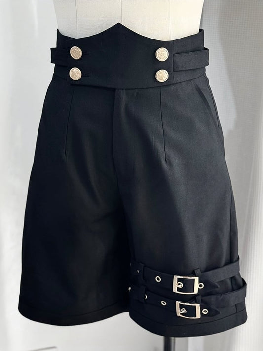 with Straight-leg Straps Lolita Ouji Shoulder Black Shorts