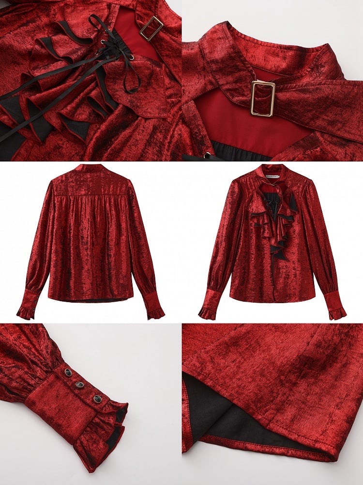 Cascading Ouji Sleeves Red Long Ruffle Pirate Lolita Shirt Bodice Vibes