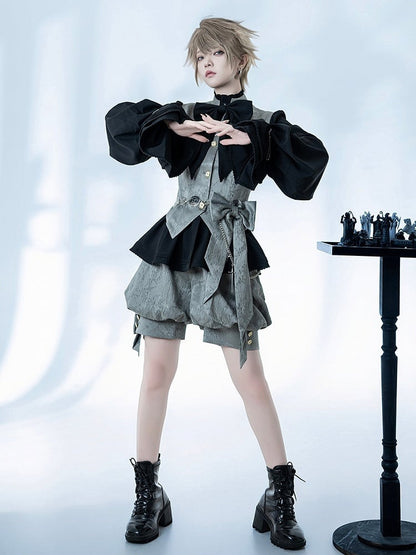 Prince Weste mit Stehkragen Grau Ouji Jacquard