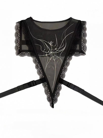 White/Black Short Web Collar Detachable Sailor Version Embroidered Spider