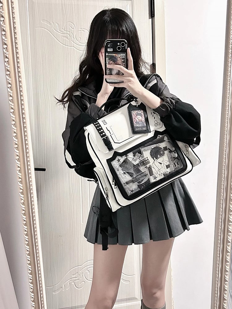 Kitty Backpack with Ita Charm Design PU Ear Card Holder Cute White