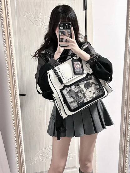 Kitty Backpack with Ita Charm Design PU Ear Card Holder Cute White