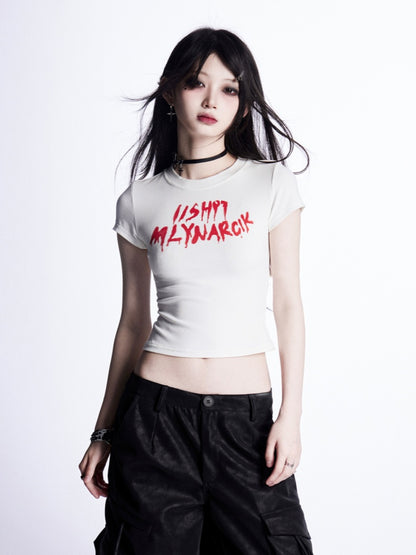 クロップドTシャツ ホワイトレタープリント ビタースウィート