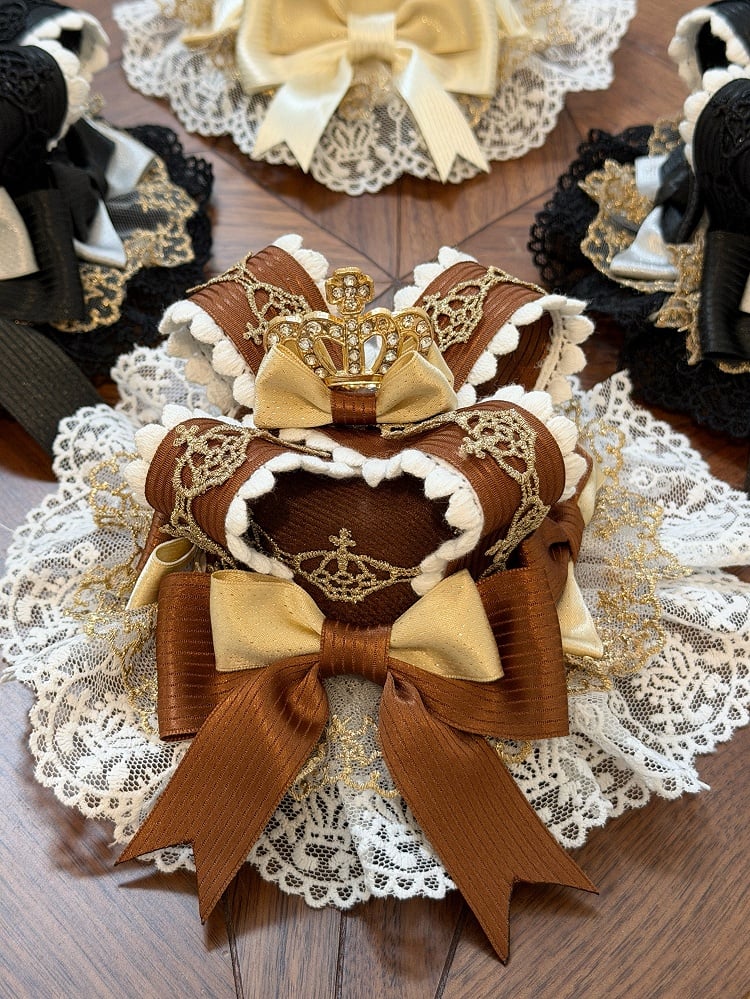 Lace Crown Mini Hat with Bow Accents in Black, Brown, Beige - Fairy Faith