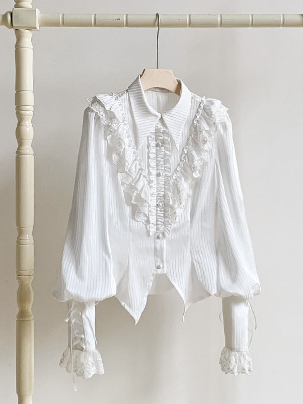 Foldover Long Lolita Sleeves Pointed Shirt White Gothic Collar