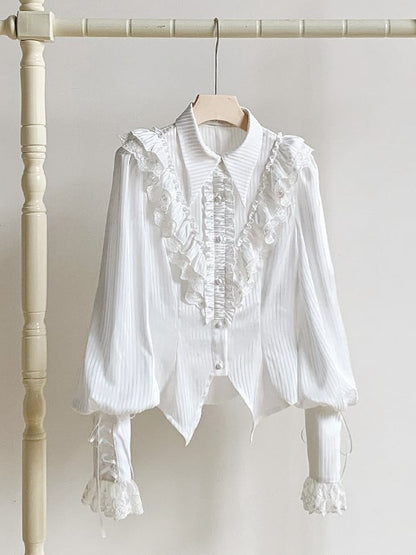 Foldover Long Lolita Sleeves Pointed Shirt White Gothic Collar