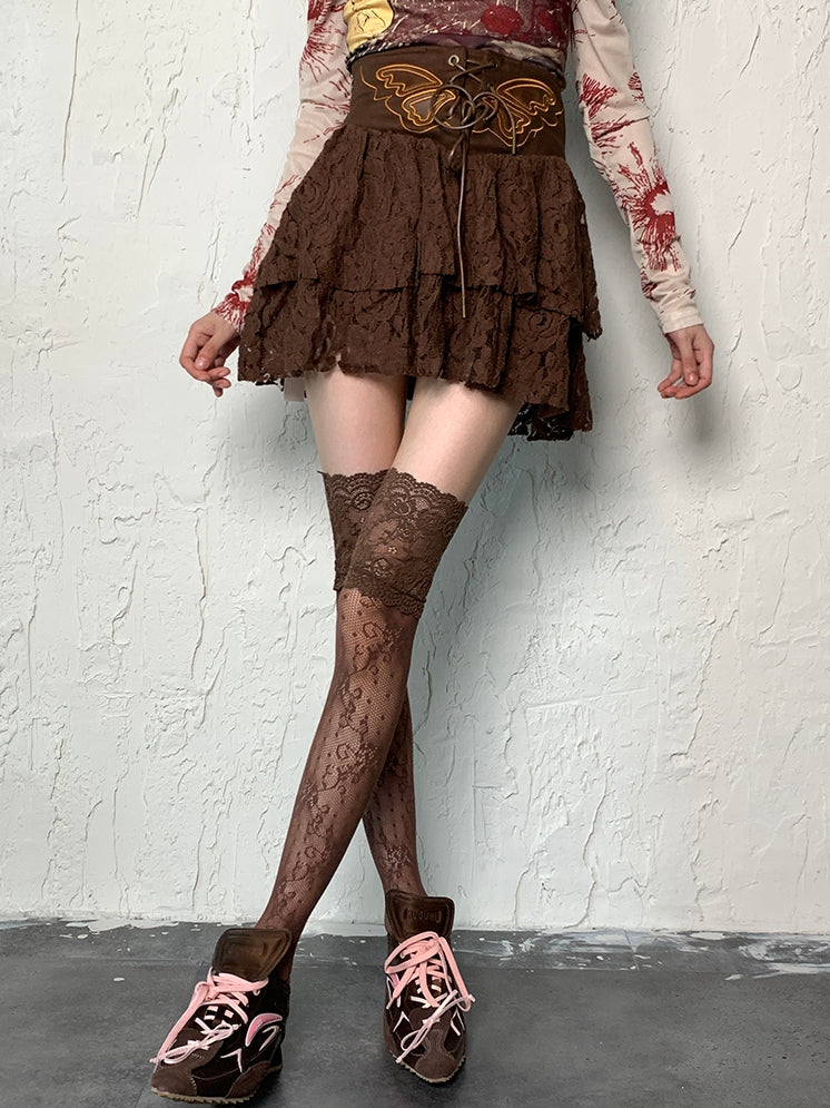 Overknee Brown Trim Wasteland Stockings Lace Punk