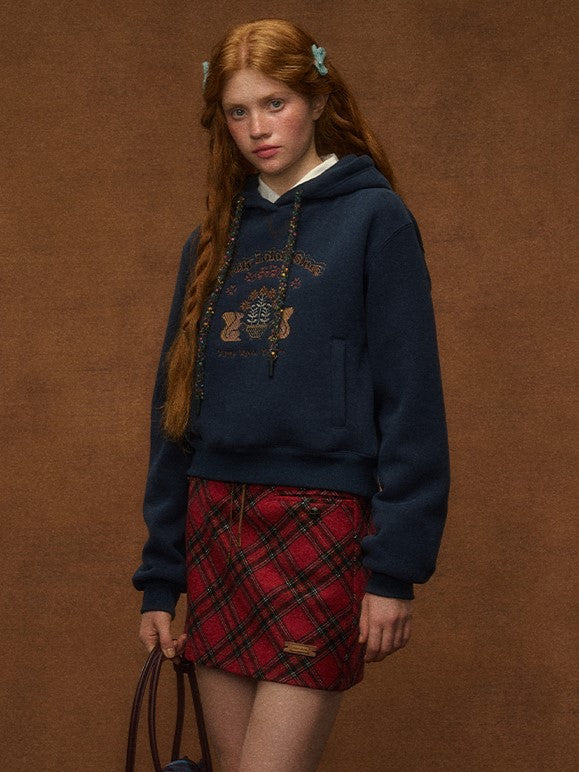 Squirrel Hoodie - Embroidery Blue with Navy Vintage Preppy Style