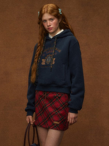 Squirrel Hoodie - Embroidery Blue with Navy Vintage Preppy Style