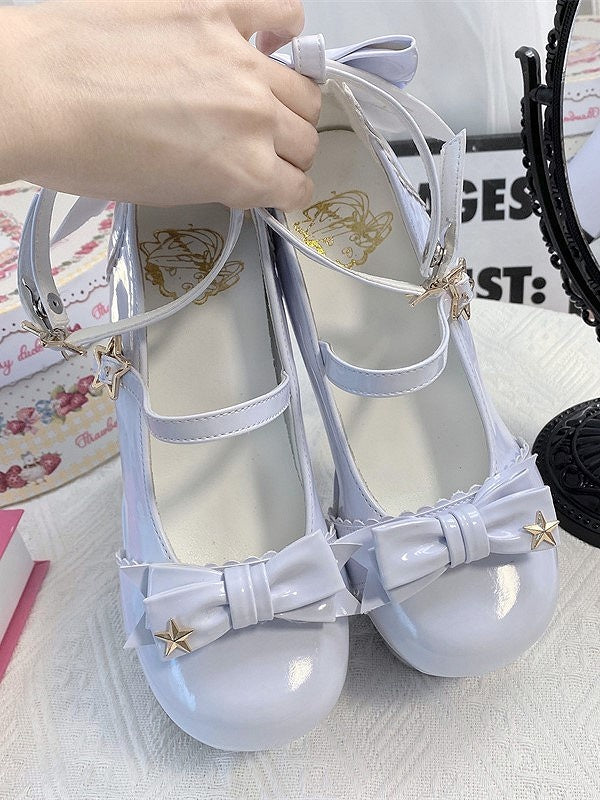PU Top 12cm with Bow at Details Elegant Mary - in Janes Star Blue Heel Lolita Light